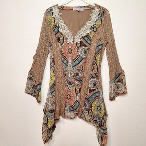 Pretty Angel Boho Y2K Style Asymmetrical Long Tunic Bell Sleeves Knit Top S